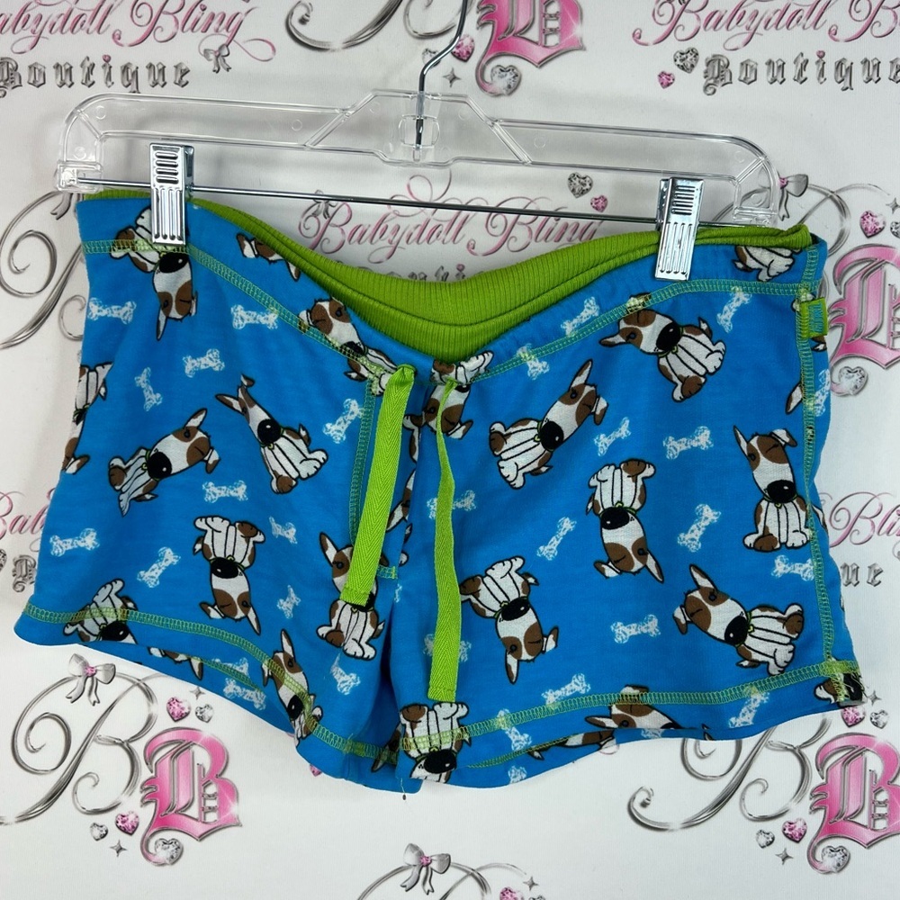 La SENZA shorts mini y2k 2000s dogs dog bone 🦴 Blue Shorts with Green Accents